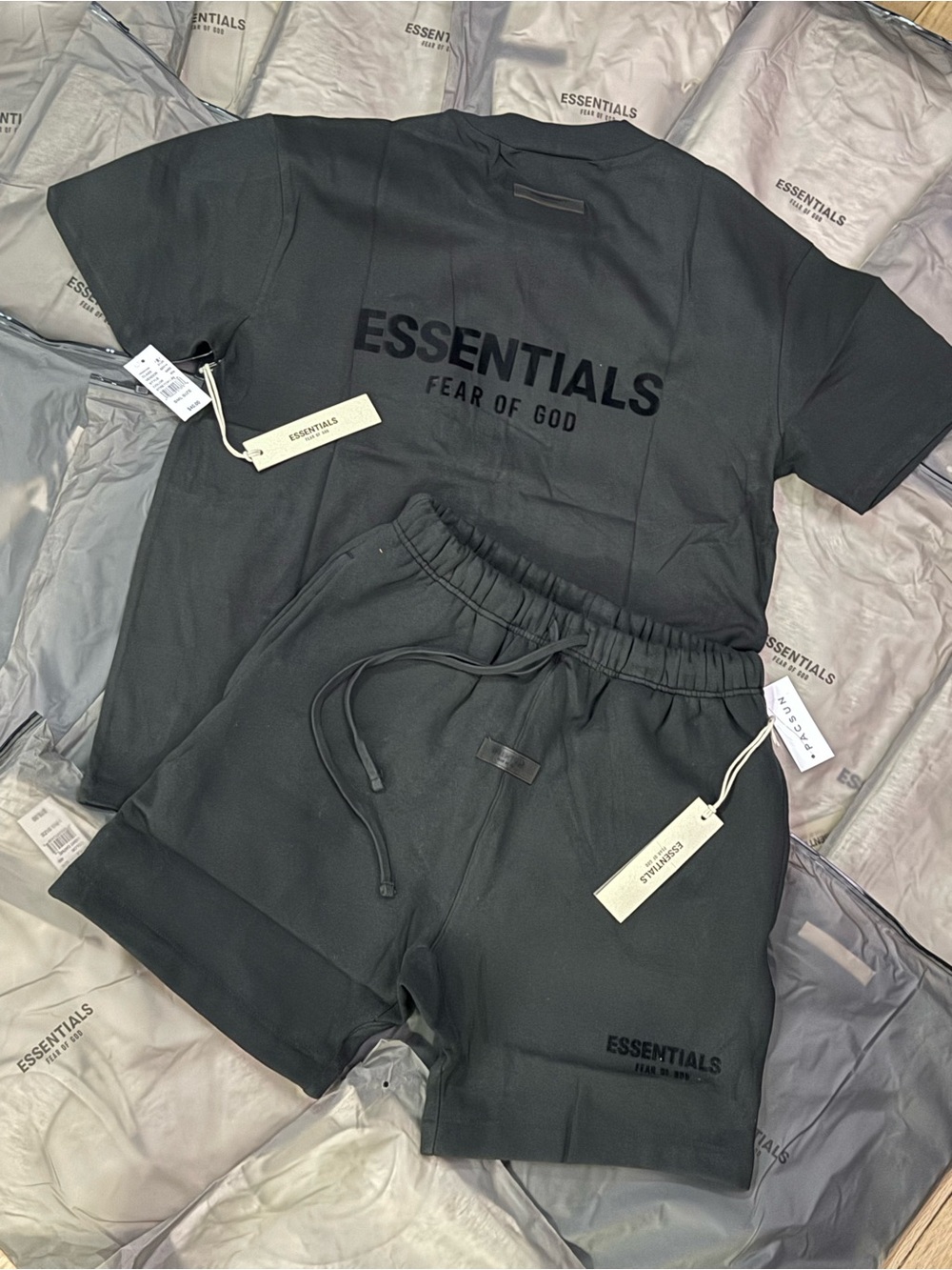 Essentials Black Logo Tee and Shorts Set
